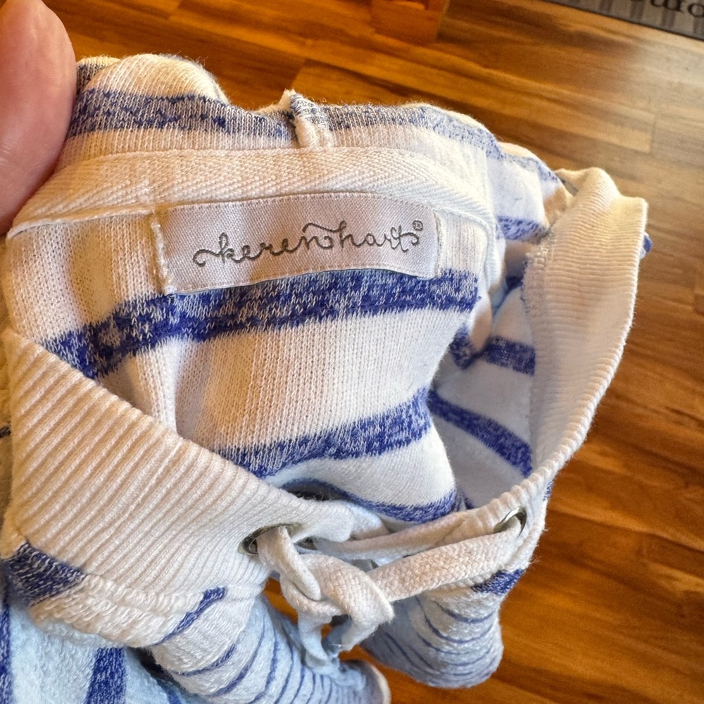 Keren Hart Striped Hooded Lace Up Top Blue White Size XL - Picture 7 of 9